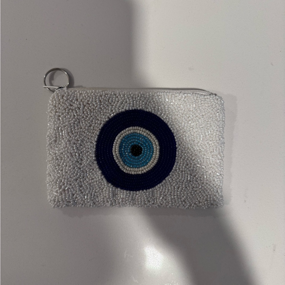 White Beaded Evil Eye Pouch